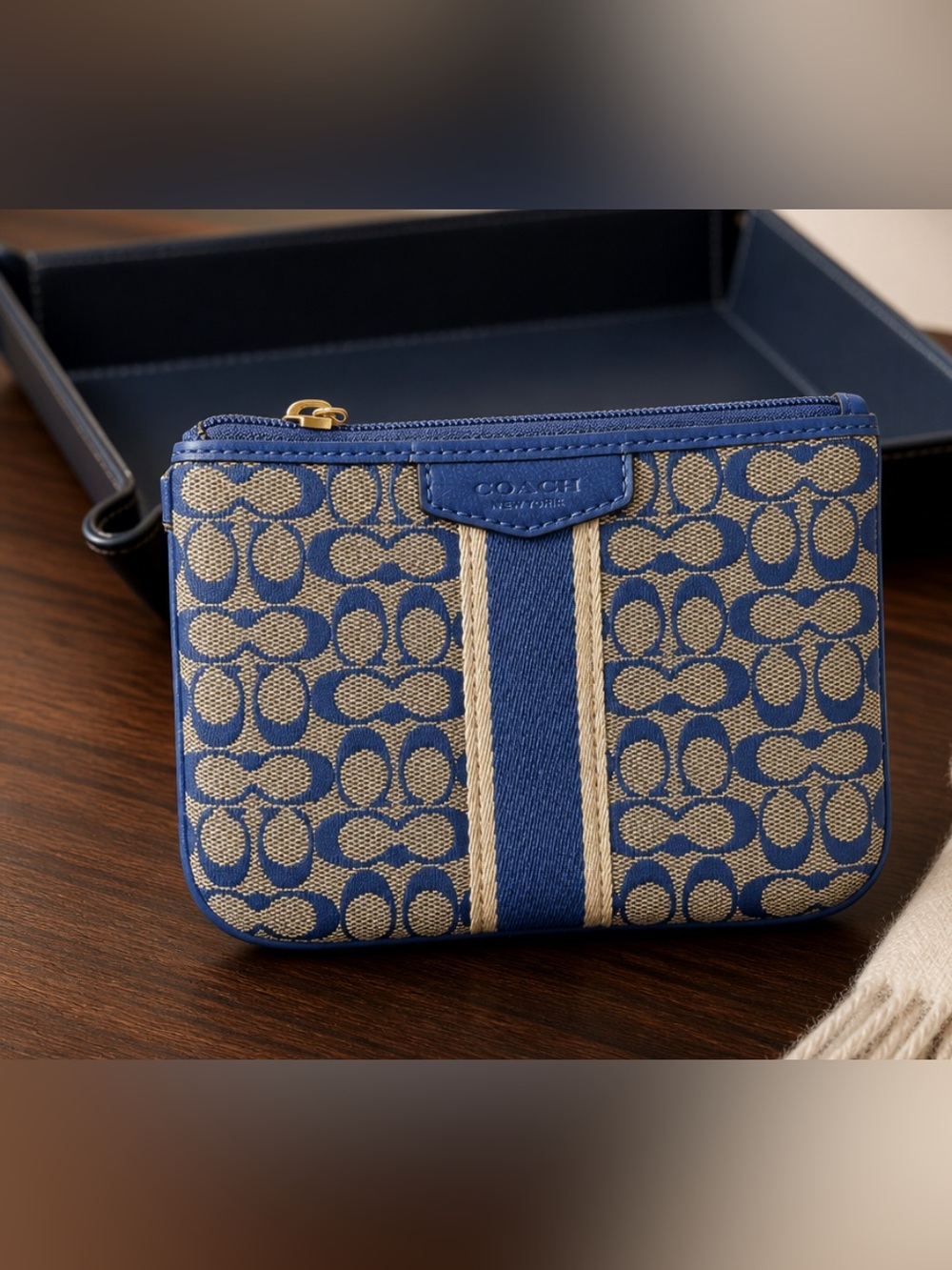 Coach Denim  Signature Canvas Pouch Wristlet